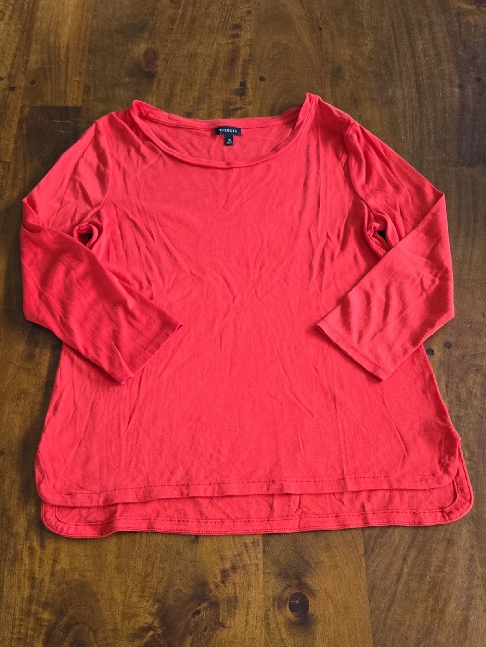Talbots Red Orange Scoop Neck Three-Quarter Sleeve Top Size Medium